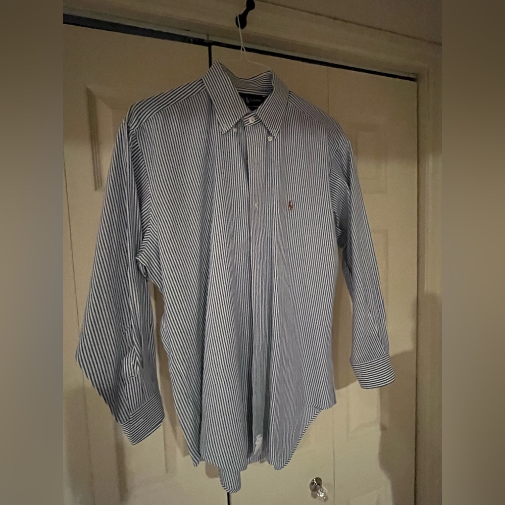 Ralph Lauren Blue and White Striped Dress Shirt